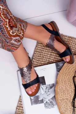 New Buty Sergio Leone Sandały Damskie Płaskie Sergio Leone SK011 Czarne Lirielle