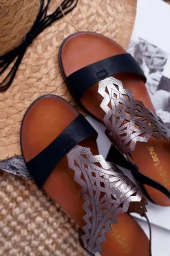 New Buty Sergio Leone Sandały Damskie Płaskie Sergio Leone SK011 Czarne Lirielle