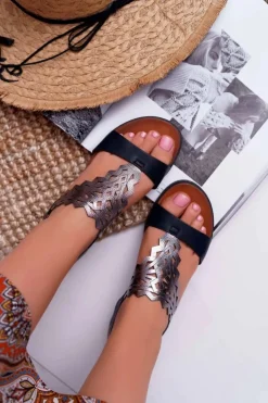 New Buty Sergio Leone Sandały Damskie Płaskie Sergio Leone SK011 Czarne Lirielle