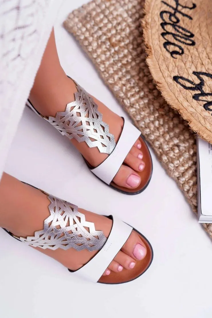 Buty Sergio Leone Sandały Płaskie*Sandały Damskie Płaskie Sergio Leone SK011 Białe Lirielle