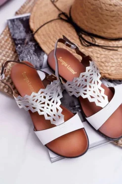 Buty Sergio Leone Sandały Płaskie*Sandały Damskie Płaskie Sergio Leone SK011 Białe Lirielle