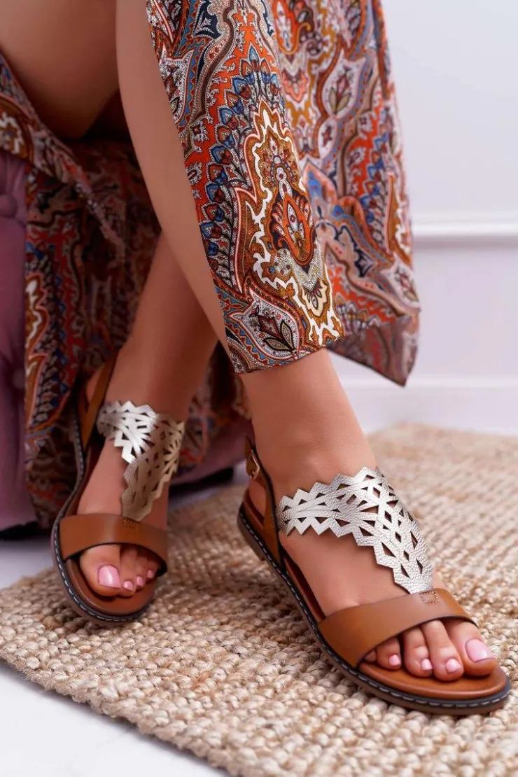 Damskie Buty Sergio Leone Sandały Damskie Płaskie Sergio Leone SK011 Camel Lirielle