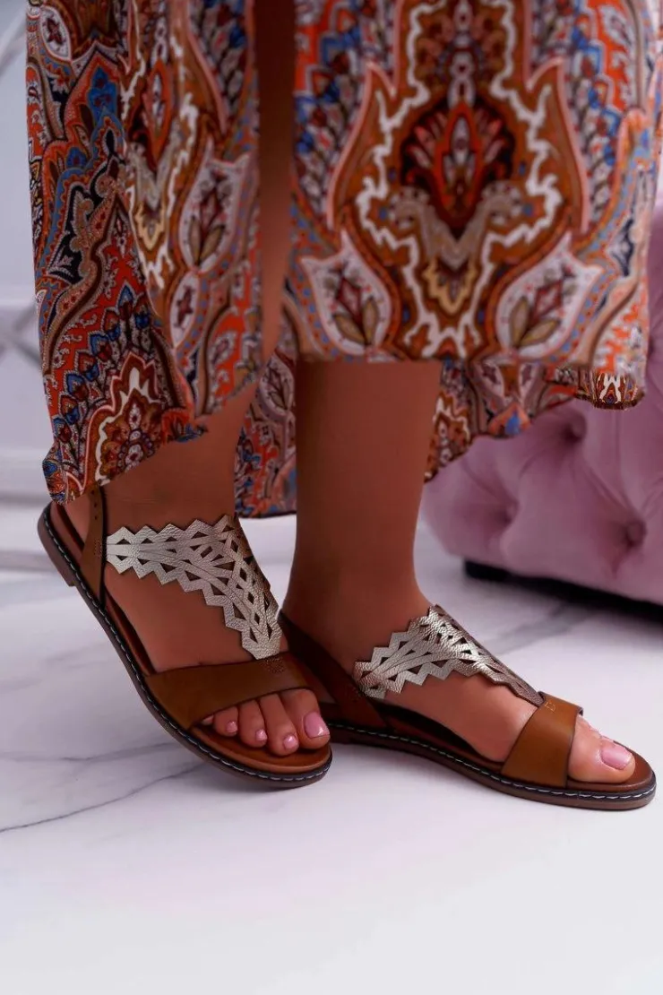 Damskie Buty Sergio Leone Sandały Damskie Płaskie Sergio Leone SK011 Camel Lirielle