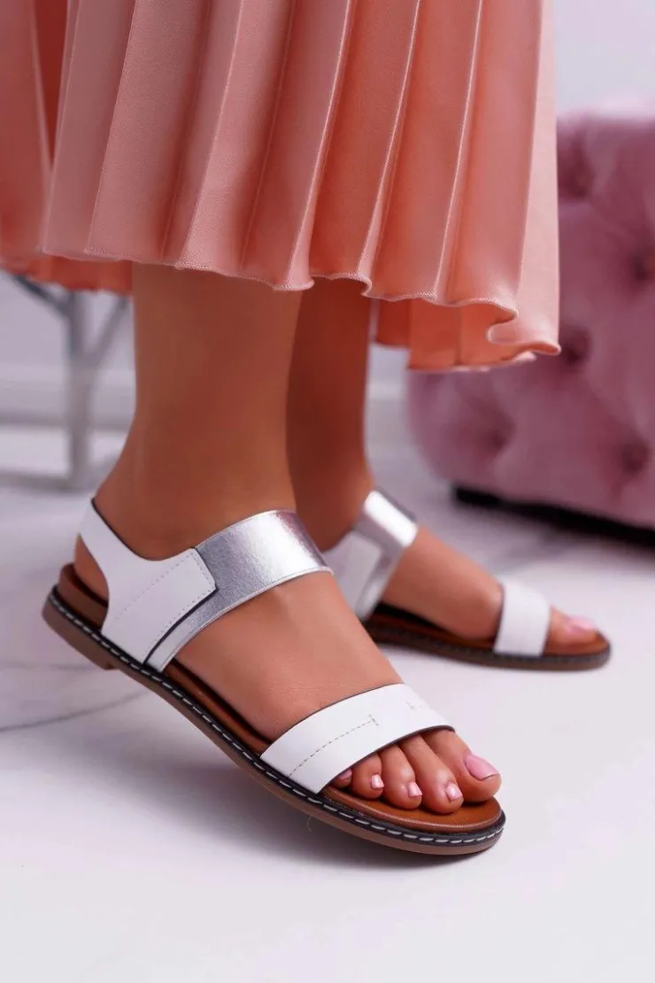 Damskie Buty Sergio Leone Sandały Damskie Płaskie Sergio Leone SK014 Białe Agrina