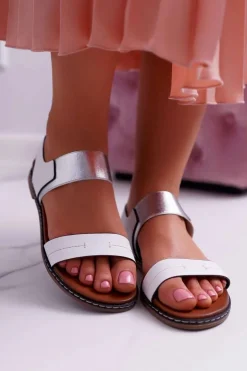 Damskie Buty Sergio Leone Sandały Damskie Płaskie Sergio Leone SK014 Białe Agrina