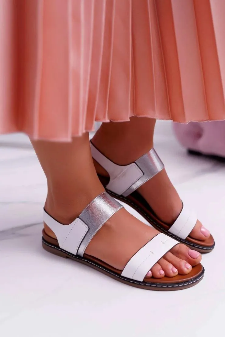 Damskie Buty Sergio Leone Sandały Damskie Płaskie Sergio Leone SK014 Białe Agrina