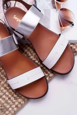 Damskie Buty Sergio Leone Sandały Damskie Płaskie Sergio Leone SK014 Białe Agrina