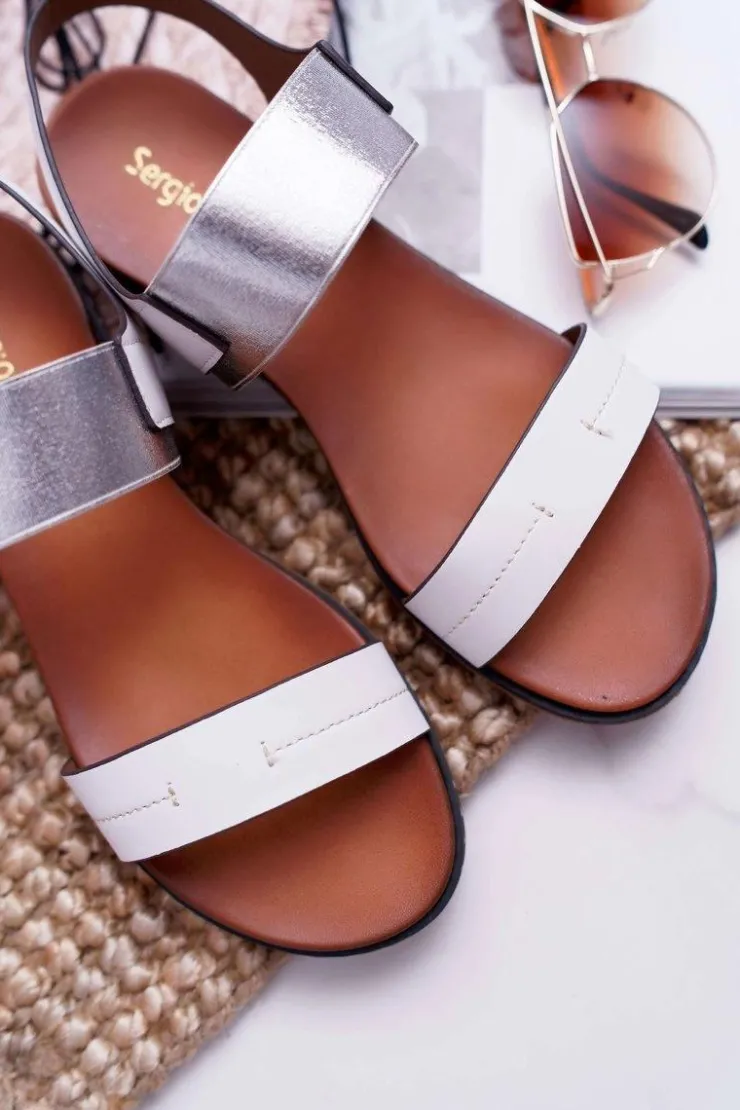 Damskie Buty Sergio Leone Sandały Damskie Płaskie Sergio Leone SK014 Białe Agrina
