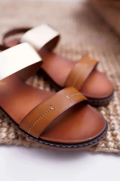 Discount Buty Sergio Leone Sandały Damskie Płaskie Sergio Leone SK014 Camel Agrina