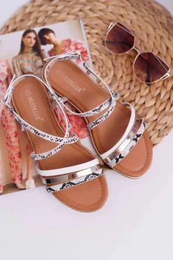 Damskie Boto Sandały Damskie Płaskie Skóra Węża Białe Dahira