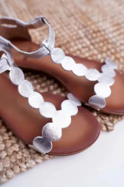 Boto Sandały Płaskie*Sandały Damskie Płaskie Skórzane Srebrne Nicole 2403 Melbourne