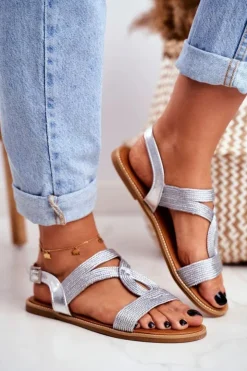 Boto Sandały Płaskie*Sandały Damskie Płaskie Srebrne Rachel