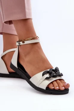 Damskie Buty damskie Vinceza Sandały Damskie Płaskie Z Łańcuchem Vinceza 17320 Białe