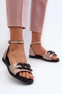 Buty damskie Vinceza Sandały Płaskie*Sandały Damskie Płaskie Z Łańcuchem Vinceza 17320 Złote