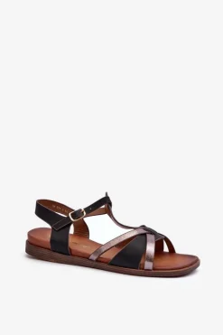 Buty Sergio Leone Sandały Płaskie*Sandały Damskie Płaskie Z Eko Skóry Sergio Leone SK071H Czarne