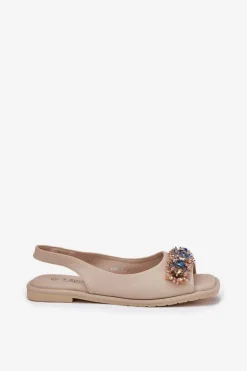 Damskie Damskie buty S.Barski Sandały Damskie Płaskie Z Kryształkami S.Barski KV51-079 Beżowe