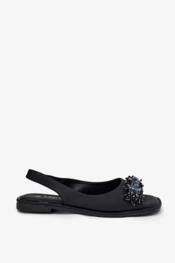 New Damskie buty S.Barski Sandały Damskie Płaskie Z Kryształkami S.Barski KV51-079 Czarne Czarny