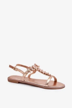 Boto Sandały Płaskie*Sandały Damskie Płaskie Z Kryształkami Różowe Złoto Saane