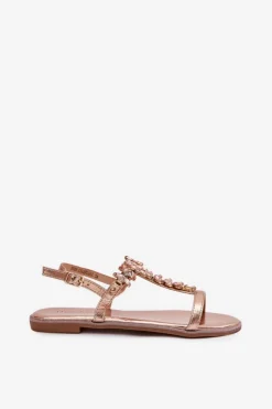 Boto Sandały Płaskie*Sandały Damskie Płaskie Z Kryształkami Różowe Złoto Saane