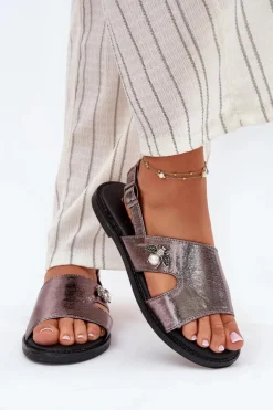 Buty damskie Vinceza Sandały Płaskie*Sandały Damskie Płaskie Z Ozdobnym Detalem Vinceza 17378 Srebrne Srebrny