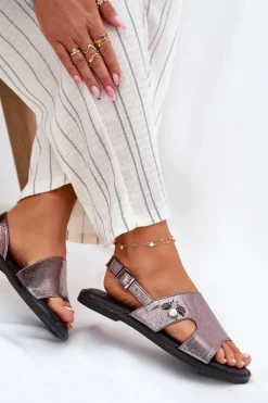 Buty damskie Vinceza Sandały Płaskie*Sandały Damskie Płaskie Z Ozdobnym Detalem Vinceza 17378 Srebrne Srebrny