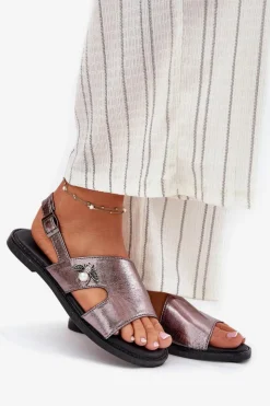 Buty damskie Vinceza Sandały Płaskie*Sandały Damskie Płaskie Z Ozdobnym Detalem Vinceza 17378 Srebrne Srebrny