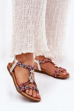 Damskie Artiker Sandały Damskie Płaskie Z Plecionymi Paskami I Przypinkami 54C1322 Multikolor