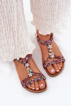 Damskie Artiker Sandały Damskie Płaskie Z Plecionymi Paskami I Przypinkami 54C1322 Multikolor