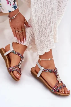 Damskie Artiker Sandały Damskie Płaskie Z Plecionymi Paskami I Przypinkami 54C1322 Multikolor