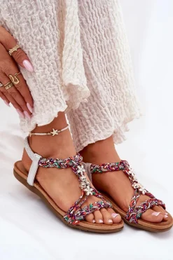 Damskie Artiker Sandały Damskie Płaskie Z Plecionymi Paskami I Przypinkami 54C1322 Multikolor