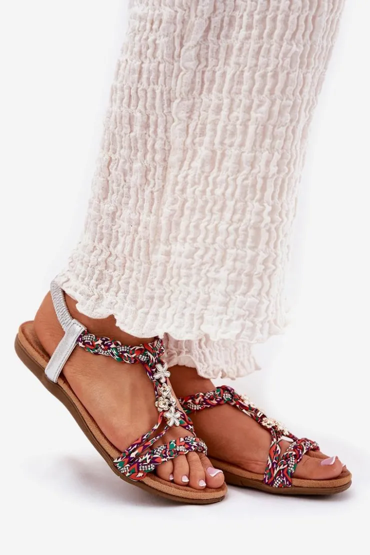 Damskie Artiker Sandały Damskie Płaskie Z Plecionymi Paskami I Przypinkami 54C1322 Multikolor