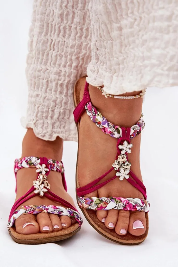 Damskie Artiker Sandały Damskie Płaskie Z Plecionymi Paskami I Przypinkami 56C1314 Fuksja