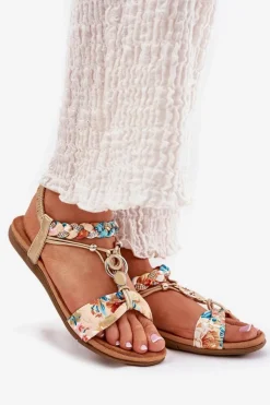 Artiker Sandały Płaskie*Sandały Damskie Płaskie Z Plecionymi Paskiem I Ozdobą 56C1316 Złote Złoty