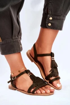 Boto Sandały Płaskie*Sandały Damskie Płaskie Zamszowe Boho Oliwkowe Lucami