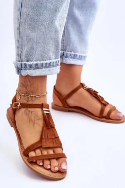 Boto Sandały Płaskie*Sandały Damskie Płaskie Zamszowe Boho Brązowe Lucami