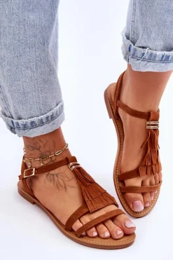 Boto Sandały Płaskie*Sandały Damskie Płaskie Zamszowe Boho Brązowe Lucami