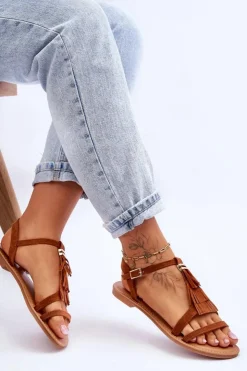 Boto Sandały Płaskie*Sandały Damskie Płaskie Zamszowe Boho Brązowe Lucami