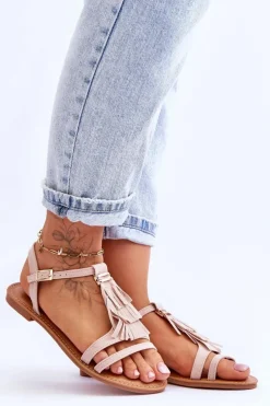 Boto Sandały Płaskie*Sandały Damskie Płaskie Zamszowe Boho Beżowe Lucami