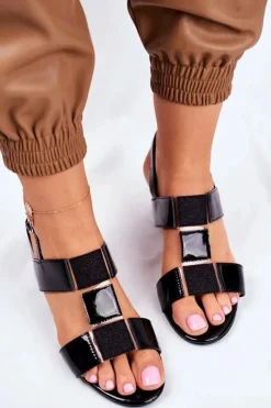 Damskie Buty Sergio Leone Sandały Damskie Sergio Leone Lakierowane Czarne SK910