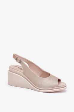 Damskie buty S.Barski Sandały Na Koturnie*Sandały Damskie Skórzane Na Koturnie S.Barski LR51-539 Złote