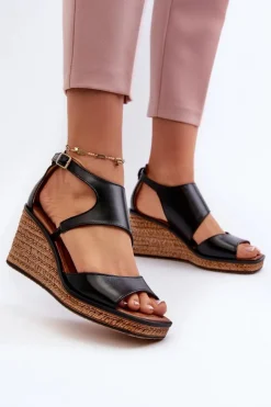 Discount Maciejka Sandały Damskie Skórzane Na Koturnie 06657-01 Czarne