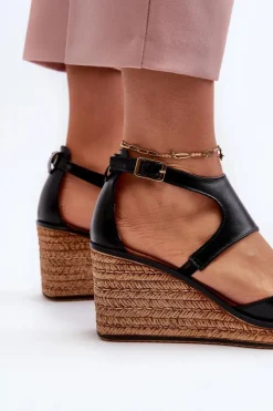 Discount Maciejka Sandały Damskie Skórzane Na Koturnie 06657-01 Czarne