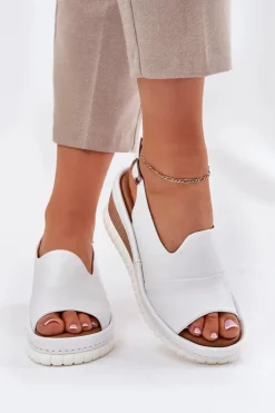 Artiker Sandały Na Koturnie*Sandały Damskie Skórzane Na Koturnie 56C0918 Białe Biały