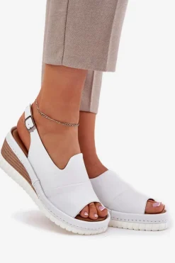 Artiker Sandały Na Koturnie*Sandały Damskie Skórzane Na Koturnie 56C0918 Białe Biały