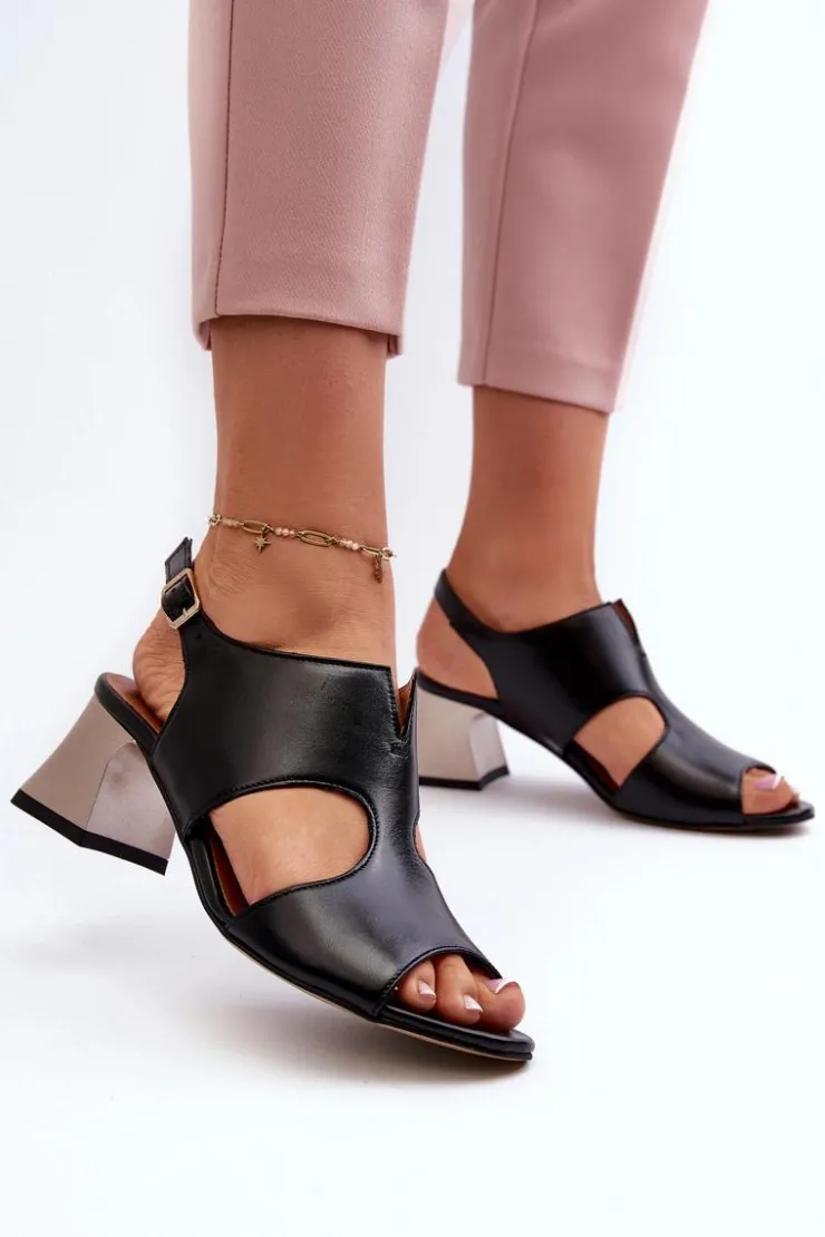 Maciejka Sandały Na Obcasie*Sandały Damskie Skórzane Na Obcasie 06566-01 Czarne
