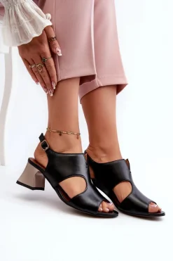 Maciejka Sandały Na Obcasie*Sandały Damskie Skórzane Na Obcasie 06566-01 Czarne
