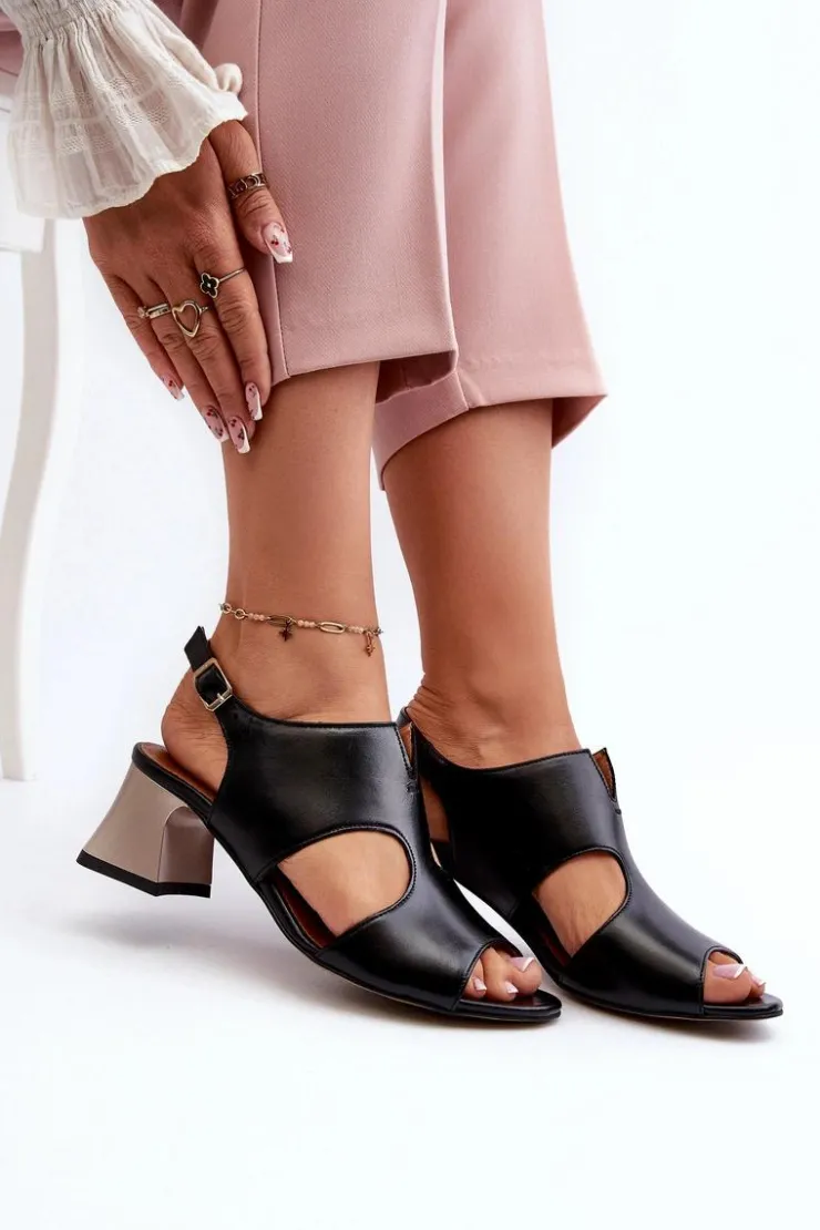 Maciejka Sandały Na Obcasie*Sandały Damskie Skórzane Na Obcasie 06566-01 Czarne