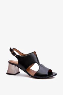 Maciejka Sandały Na Obcasie*Sandały Damskie Skórzane Na Obcasie 06566-01 Czarne