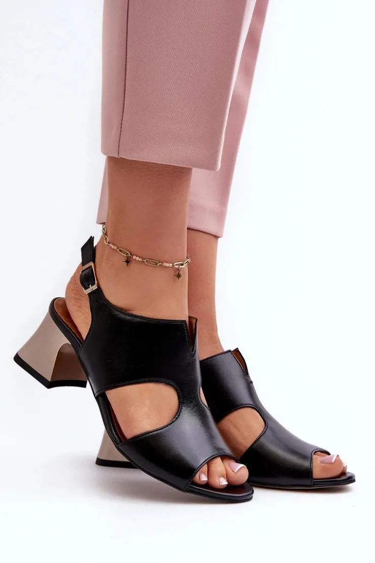 Maciejka Sandały Na Obcasie*Sandały Damskie Skórzane Na Obcasie 06566-01 Czarne