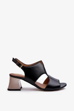 Maciejka Sandały Na Obcasie*Sandały Damskie Skórzane Na Obcasie 06566-01 Czarne